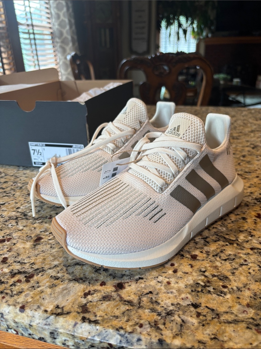 adidas Women's Athletic Shoes in Light Pink with Gray Stripes